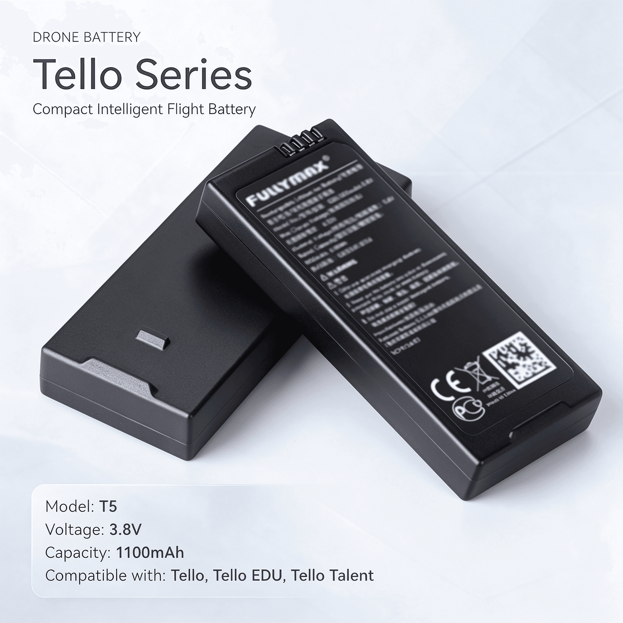 T5 3.8V 1100mAh Replacement Battery Compatible with DJI Tello, Tello EDU and Tello Talent - 1