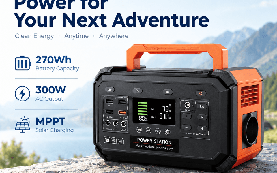 YQ-C3B 270Wh 300W Portable Power Station with Air Compressor, Solar Charging and Emergency Lighting