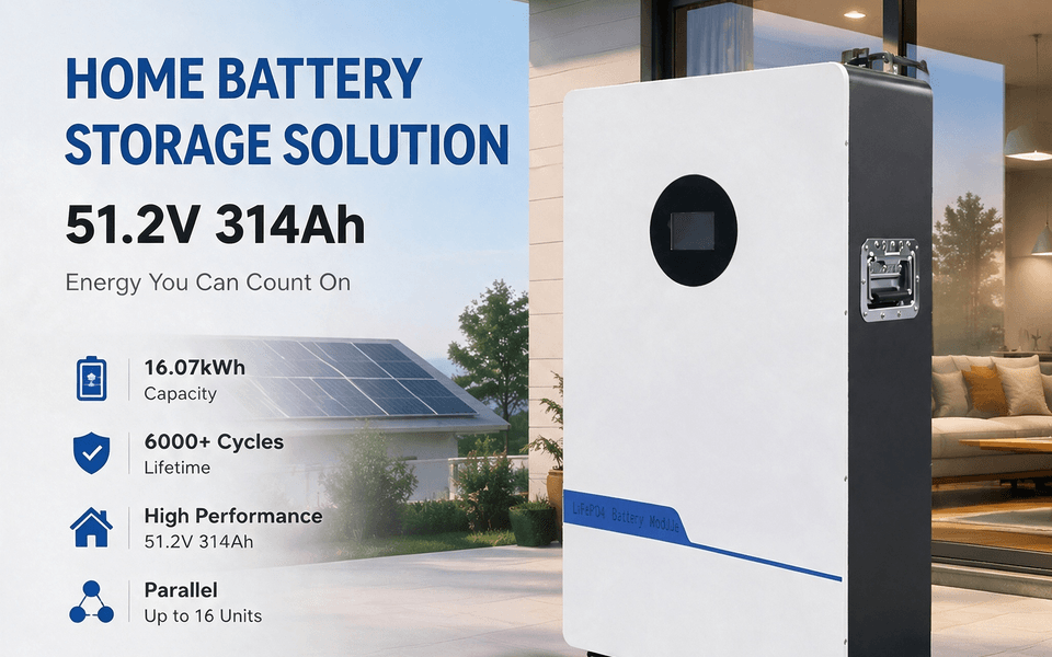 51.2V 314Ah 16kWh LiFePO4 Battery Energy Storage System Wall Mounted Residential Battery for Emergency Backup