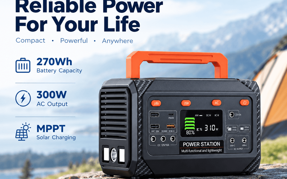 YQ-C3 270Wh 300W Portable Power Station with Emergency Lighting and SOS Alarm