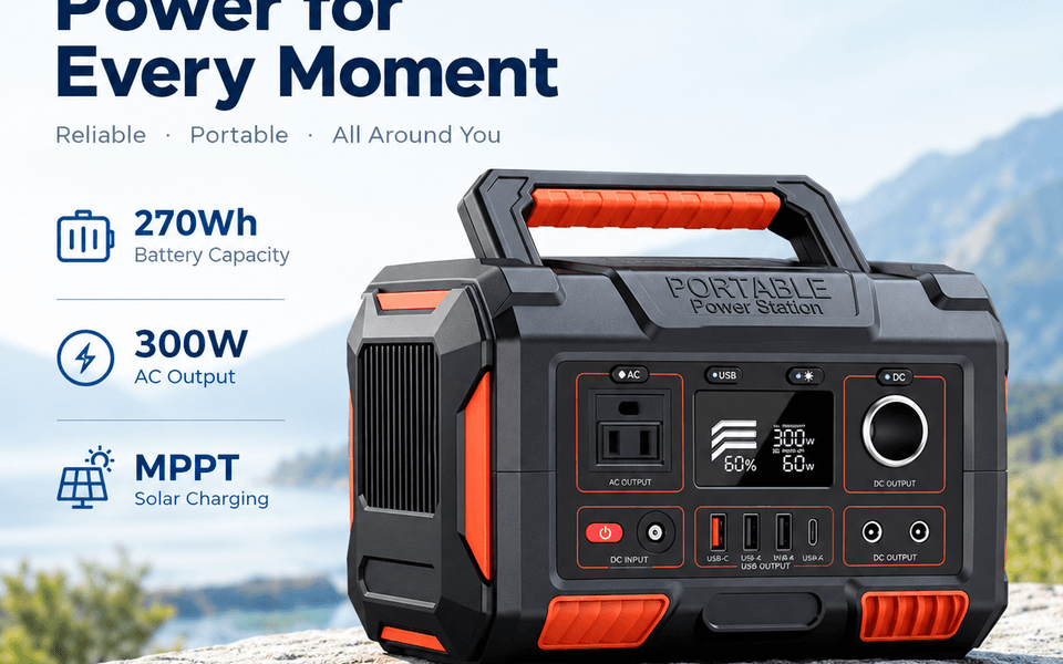 YQ-A3E 270Wh 300W Portable Power Station with Solar Charging and Multiple Outputs
