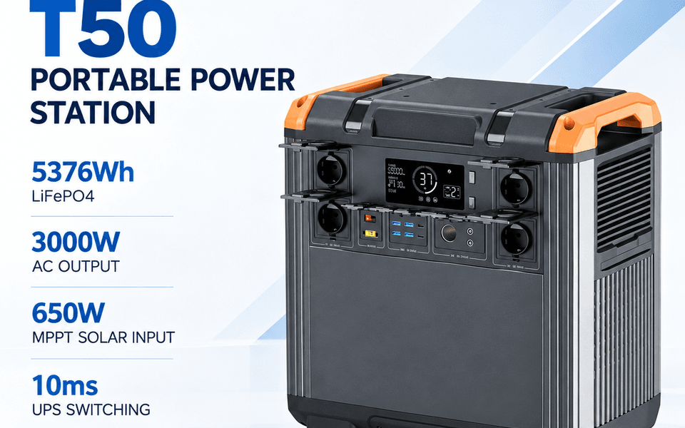 YQ-T50 5376Wh 3000W LiFePO4 Portable Power Station with UPS and MPPT Solar Charging