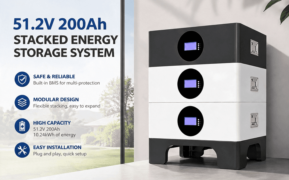51.2V 200Ah 10kWh Lithium LiFePO4 Battery Stacked Energy Storage System for Residential Energy Storage System