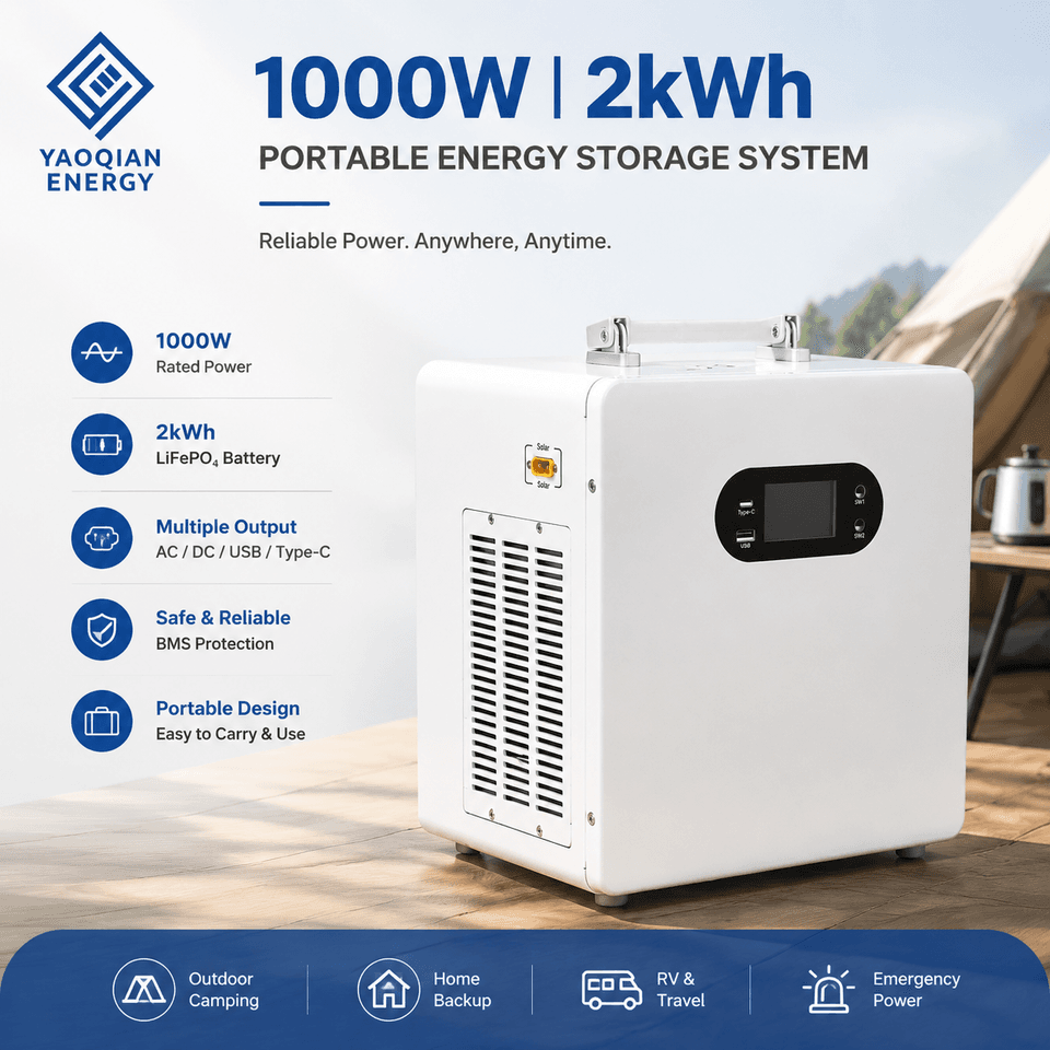 1000W 2kWh Solar Generator Portable Power Station with LiFePO4 Battery for Camping Home Backup