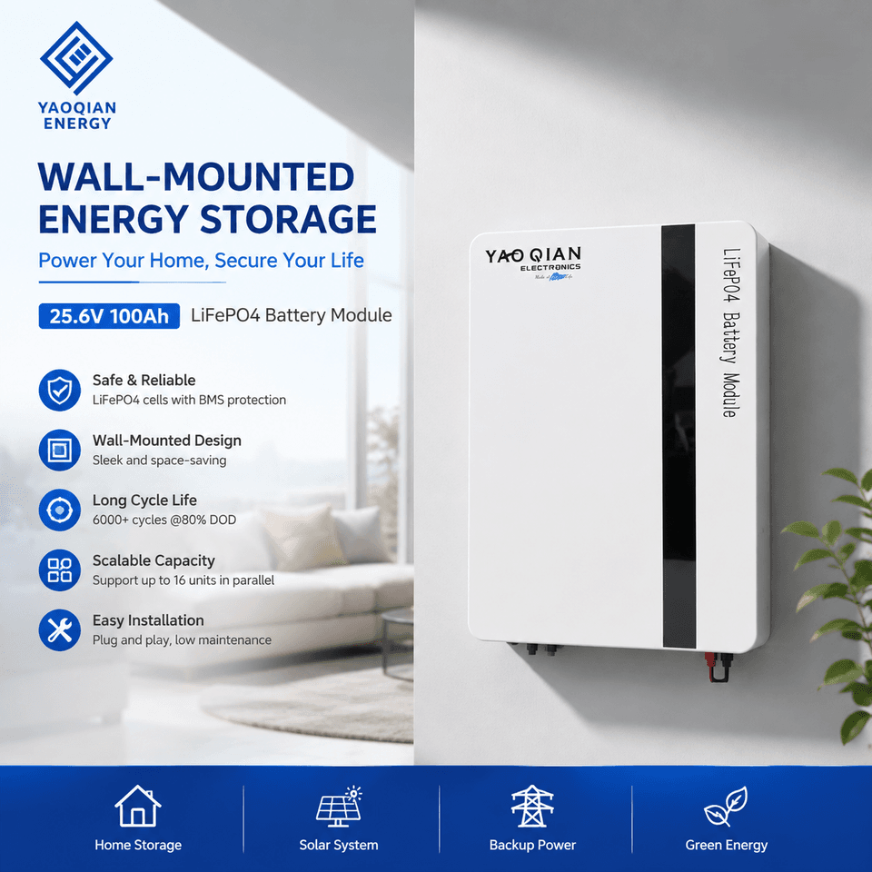 25.6V 100Ah 2.5kwh Low Voltage Lithium LiFePO4 Battery Home Solar Energy Storage System Wall Mounted Battery
