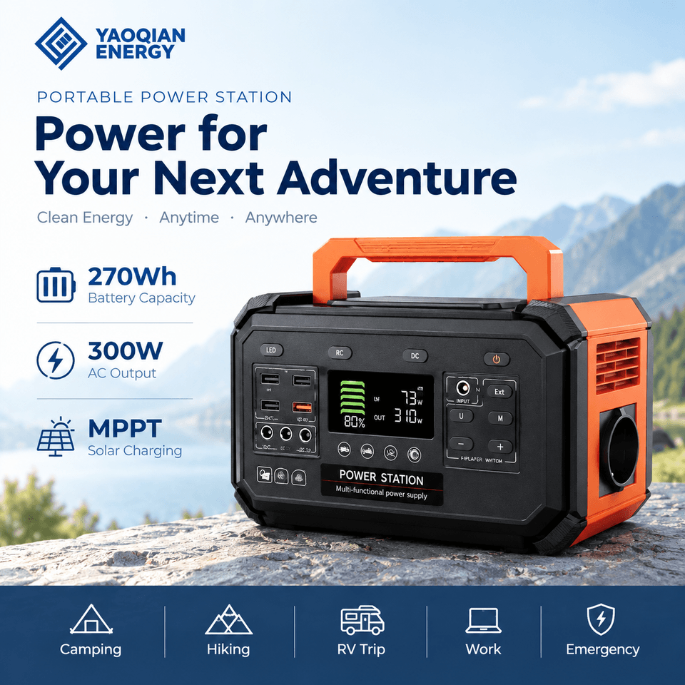 YQ-C3B 270Wh 300W Portable Power Station with Air Compressor, Solar Charging and Emergency Lighting