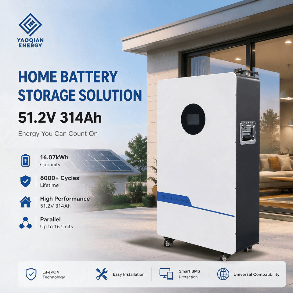 51.2V 314Ah 16kWh LiFePO4 Battery Energy Storage System Wall Mounted Residential Battery for Emergency Backup