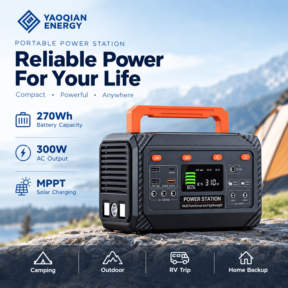YQ-C3 270Wh 300W Portable Power Station with Emergency Lighting and SOS Alarm