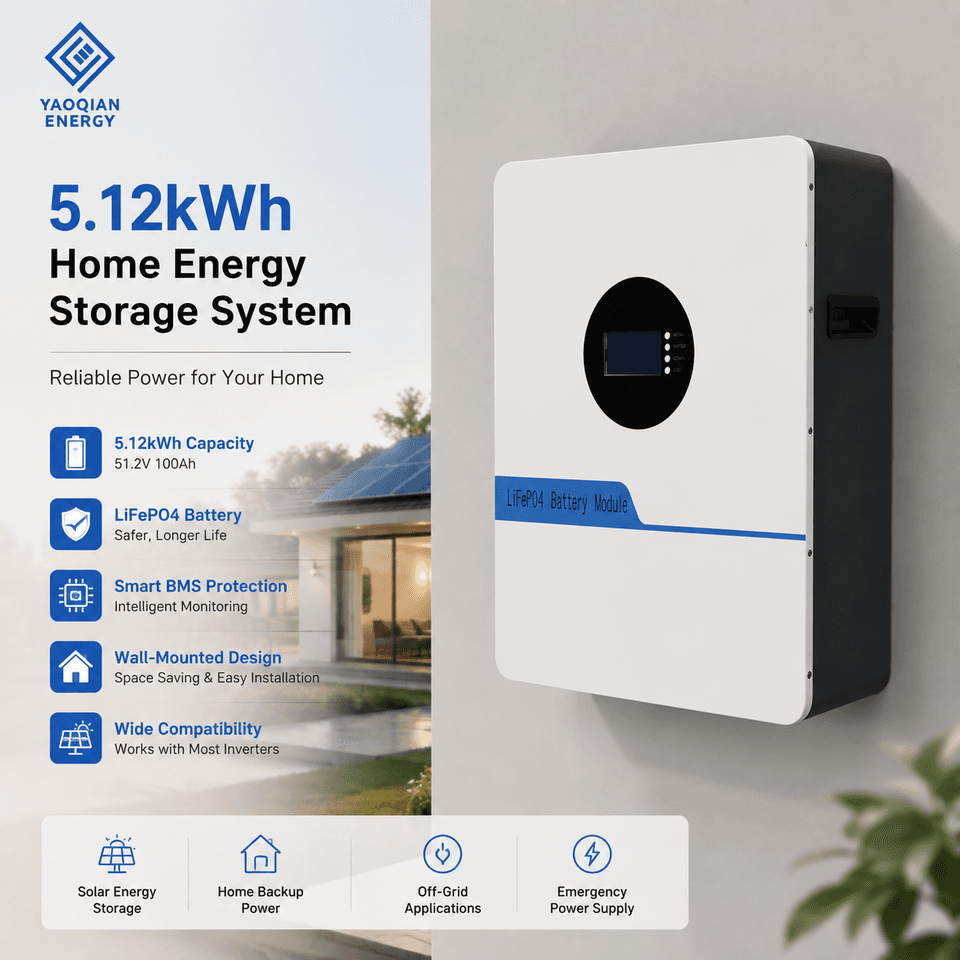 51.2V 100Ah 5kWh LiFePO4 Battery Solar Generator Lithium Battery for Home Power Backup with Long Cycle Life and BMS Protection