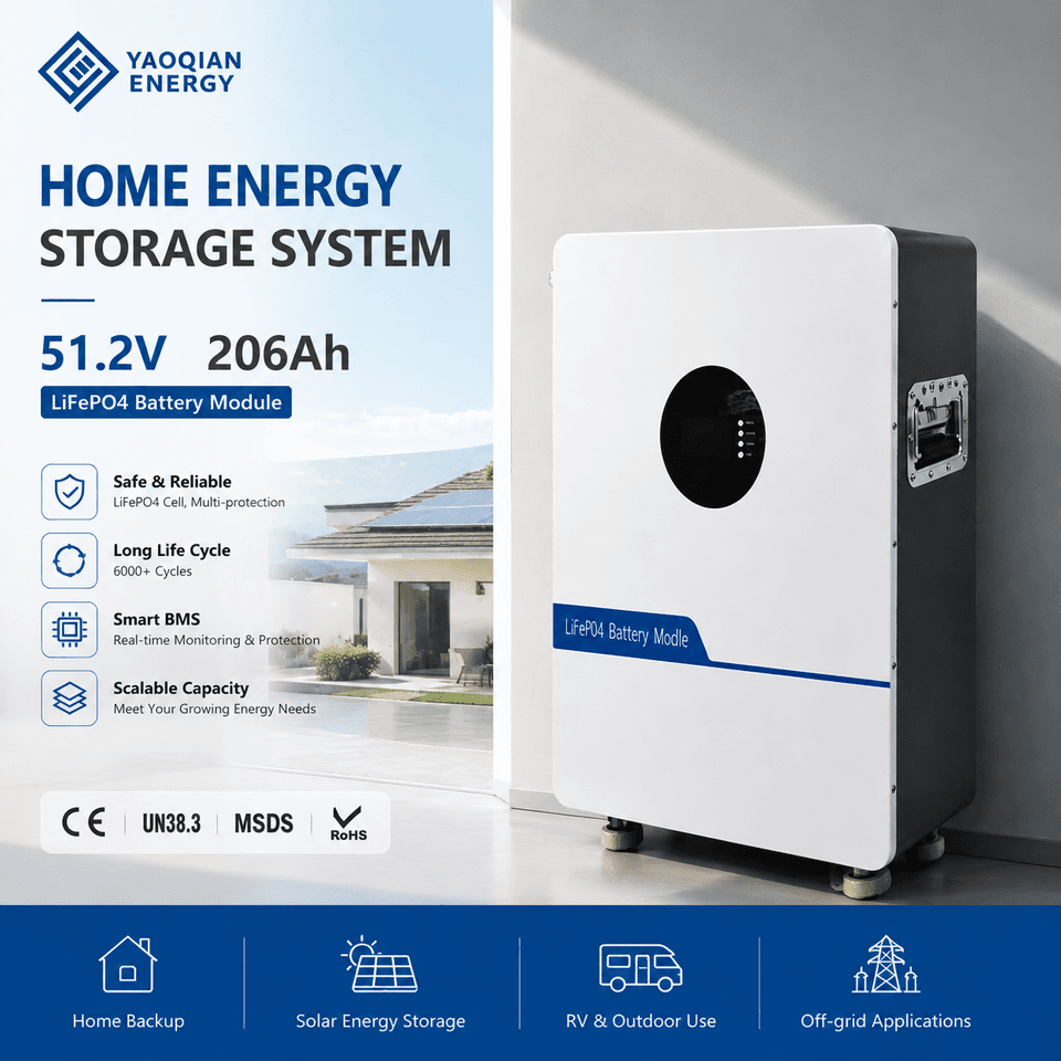 51.2V 206Ah 10kWh Solar Generator Home Energy Storage System LiFePO4 Battery with Long Cycle Life and Intelligent BMS System