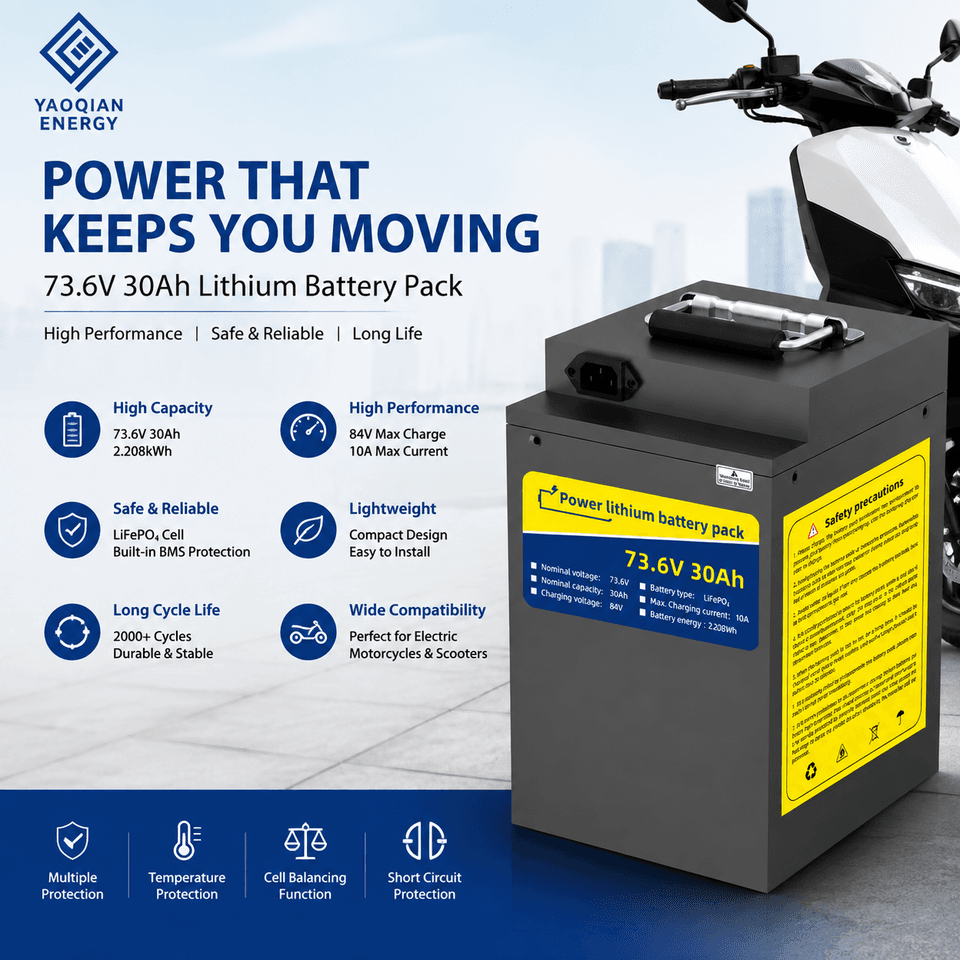 73.6V 30Ah 2kWh Electric Motorcycle Lithium LiFePO4 Battery with BMS Protection