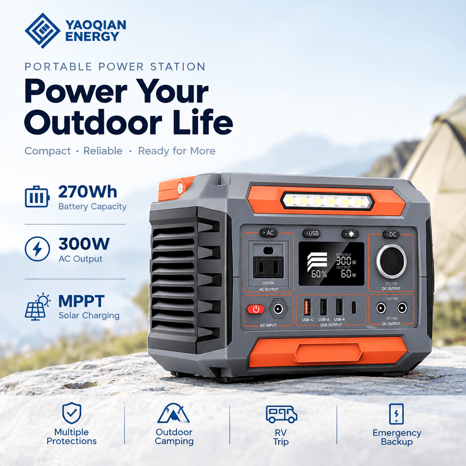 YQ-A3D 270Wh 300W Portable Power Station with Solar Charging and Wireless Charging