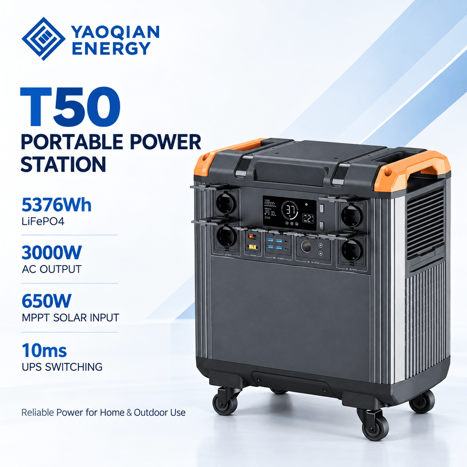 YQ-T50 5376Wh 3000W LiFePO4 Portable Power Station with UPS and MPPT Solar Charging