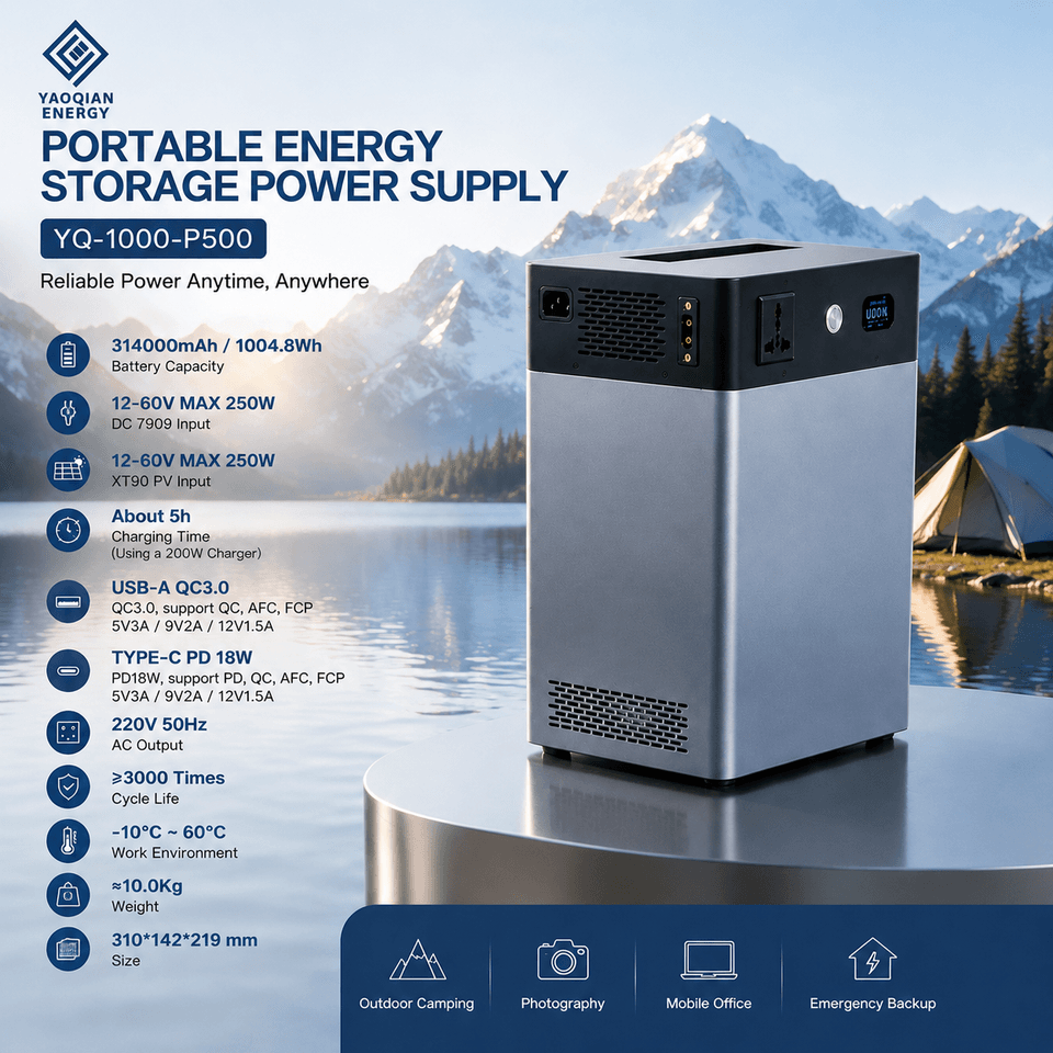 500W 1kWh Solar Generator LiFePO4 Battery Energy Storage Station Portable Power Station for Home Backup Camping RV Emergency Use