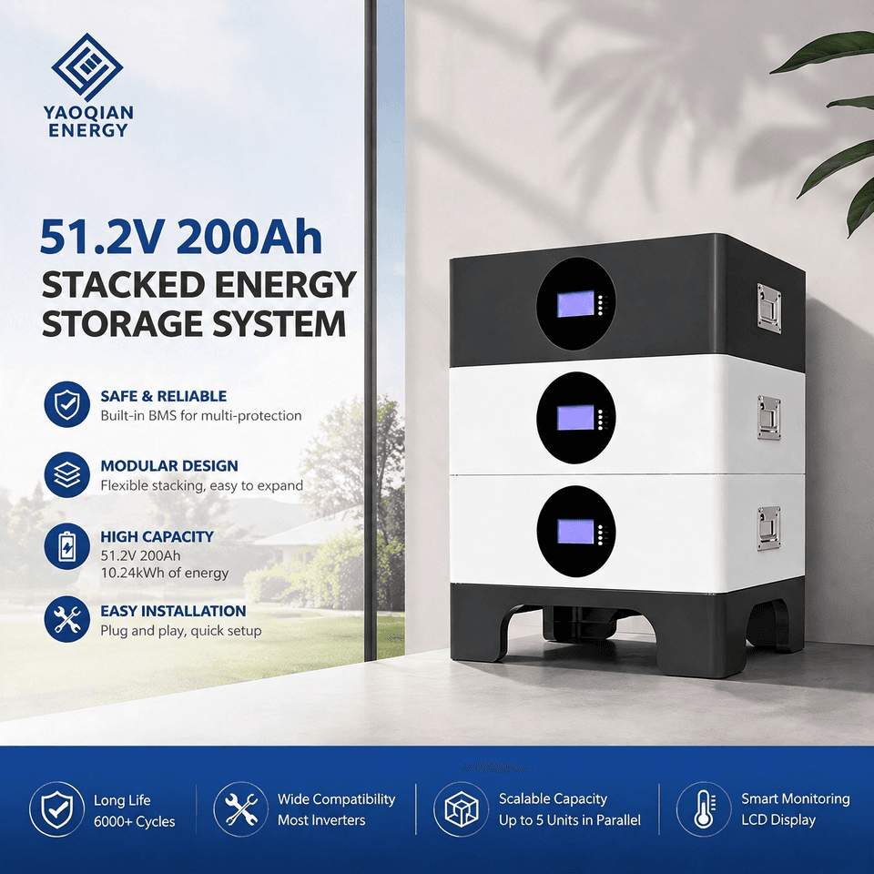 51.2V 200Ah 10kWh Lithium LiFePO4 Battery Stacked Energy Storage System for Residential Energy Storage System