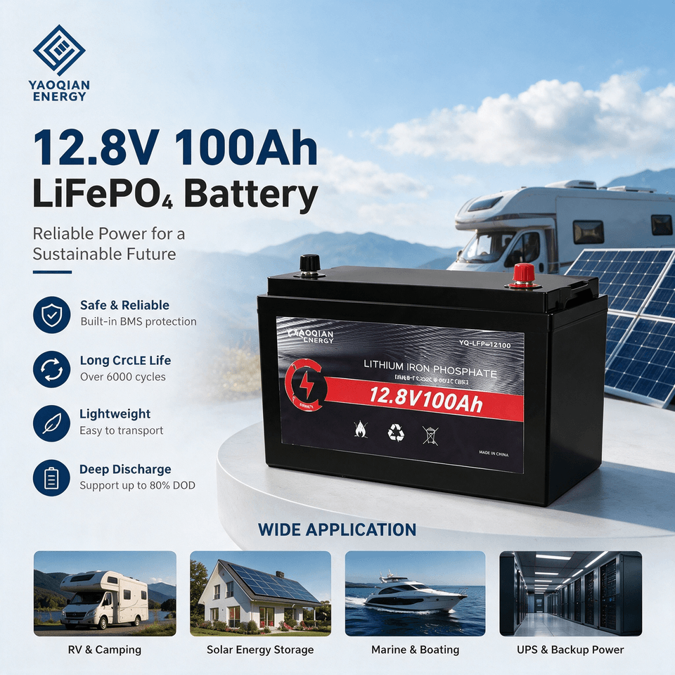 12.8V 100Ah LiFePO4 Deep Cycle Lithium Iron Phosphate Battery for Solar Energy Storage System